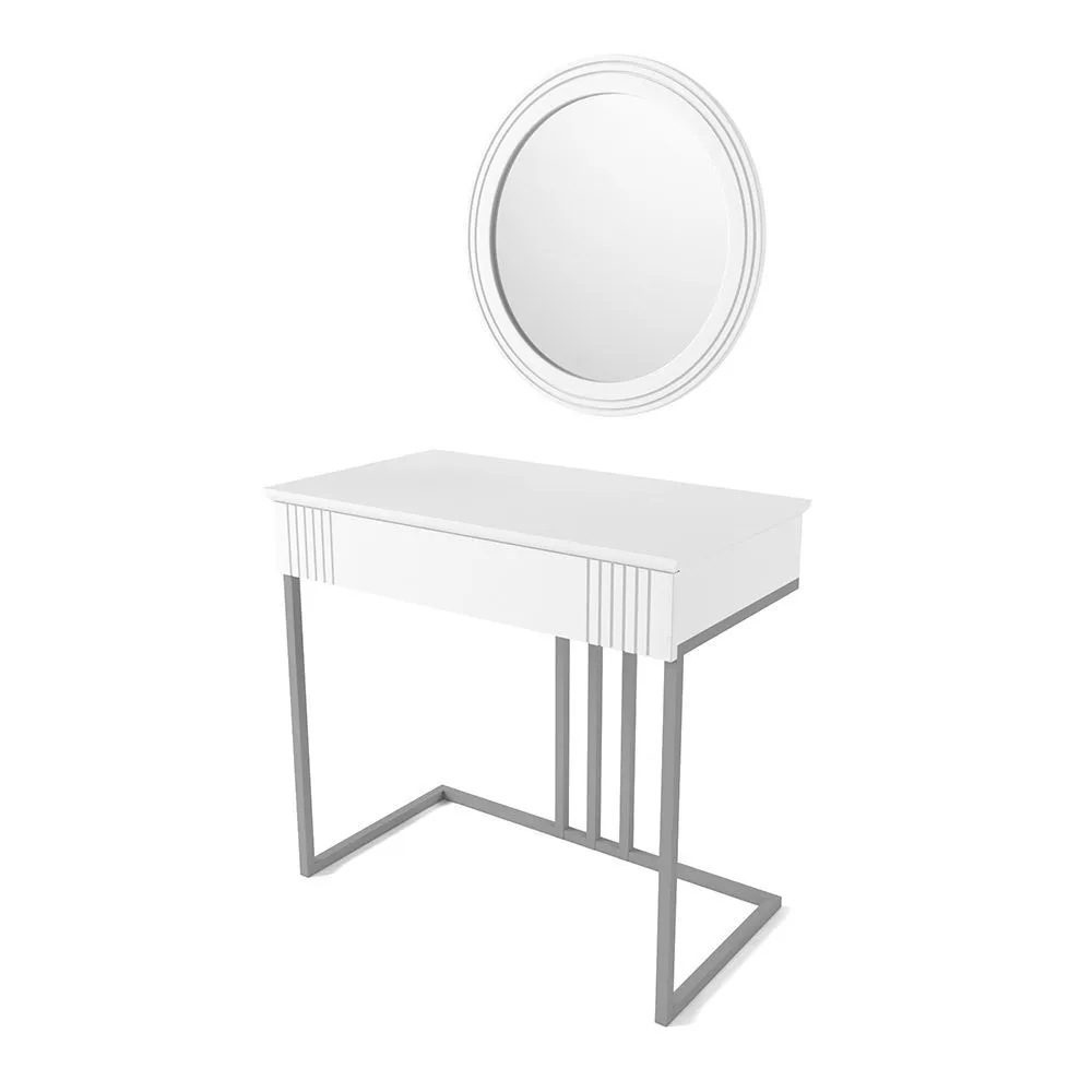 Столик туалетный Мишель Белый Серый с зеркалом