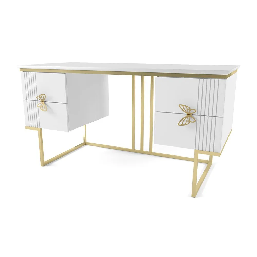 Стол 2-х тумбовый Мишель Белый Золото 1