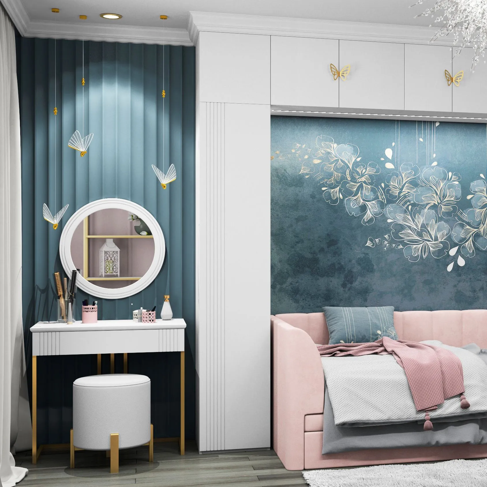 Столик туалетный Мишель Белый с зеркалом 3