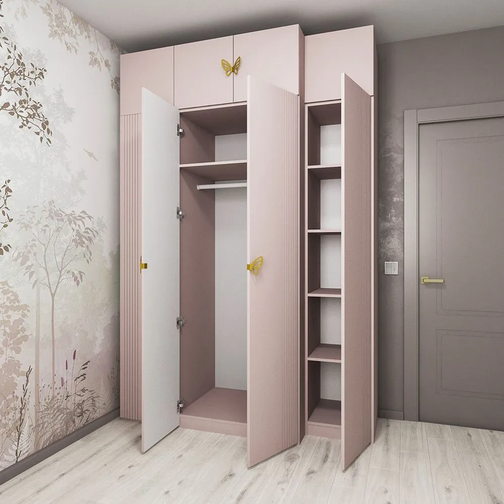 Шкафы высокие розовые «Мишель» с антресолями 3