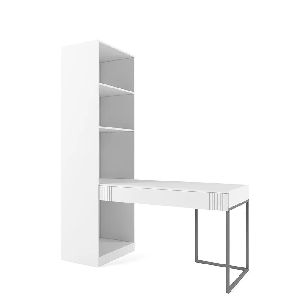 Стол со стеллажом Мишель Белый Серый
