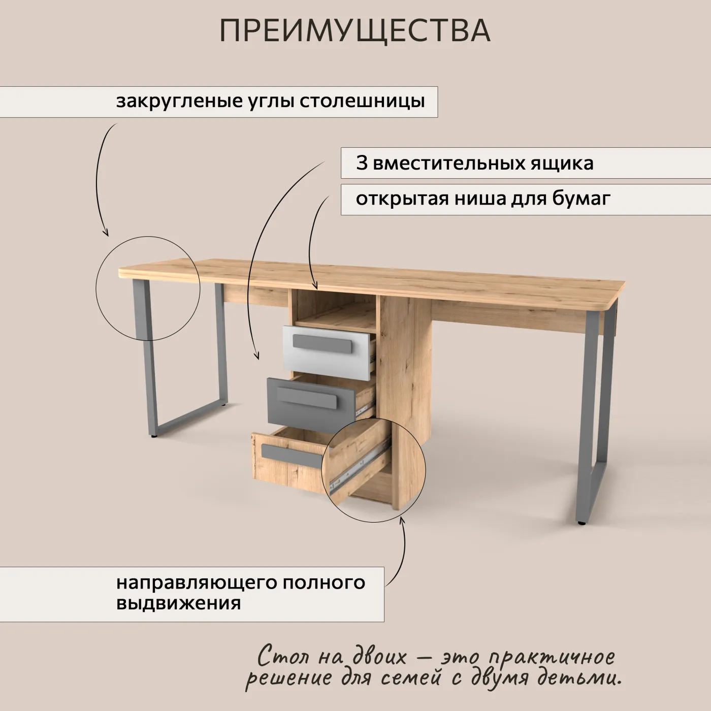 Стол на 2 рабочих места «Твист Лофт» 5