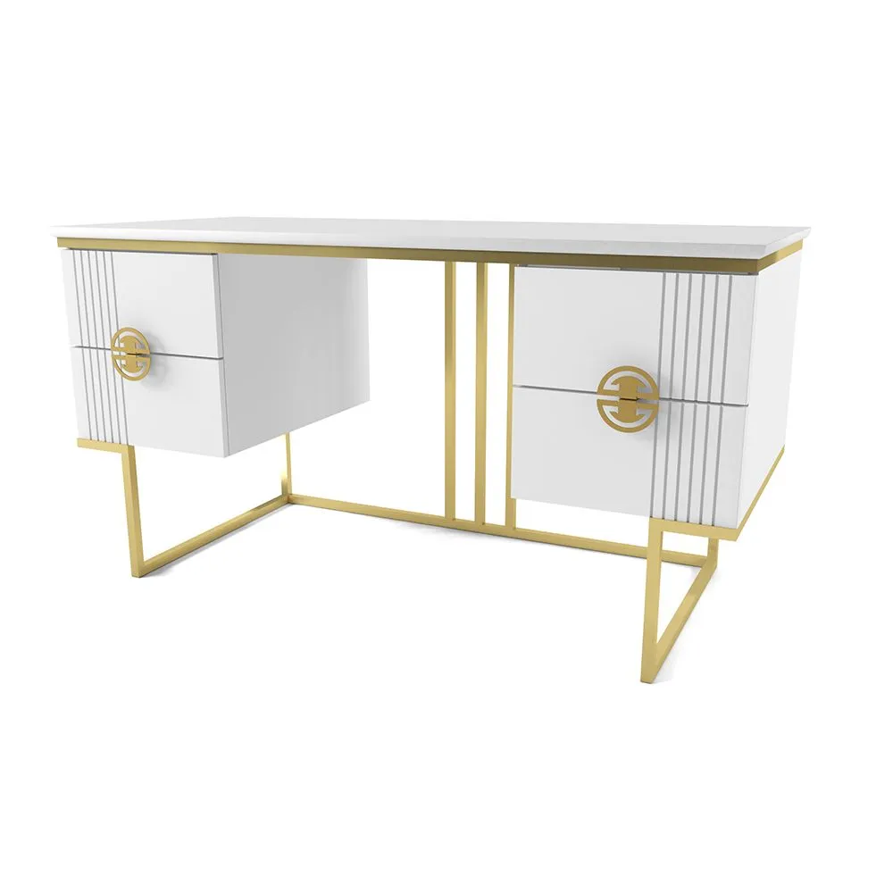 Стол 2-х тумбовый Мишель Белый Золото 1
