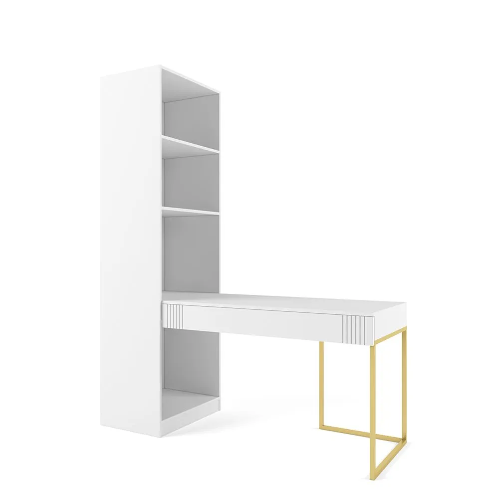 img-Стол со стеллажом Мишель Белый Золото 2