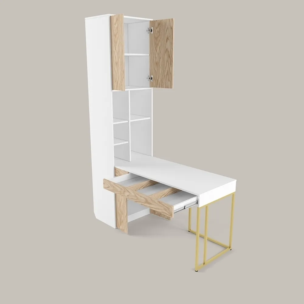 Стол со стеллажом угловой Тури Белый Золото 3