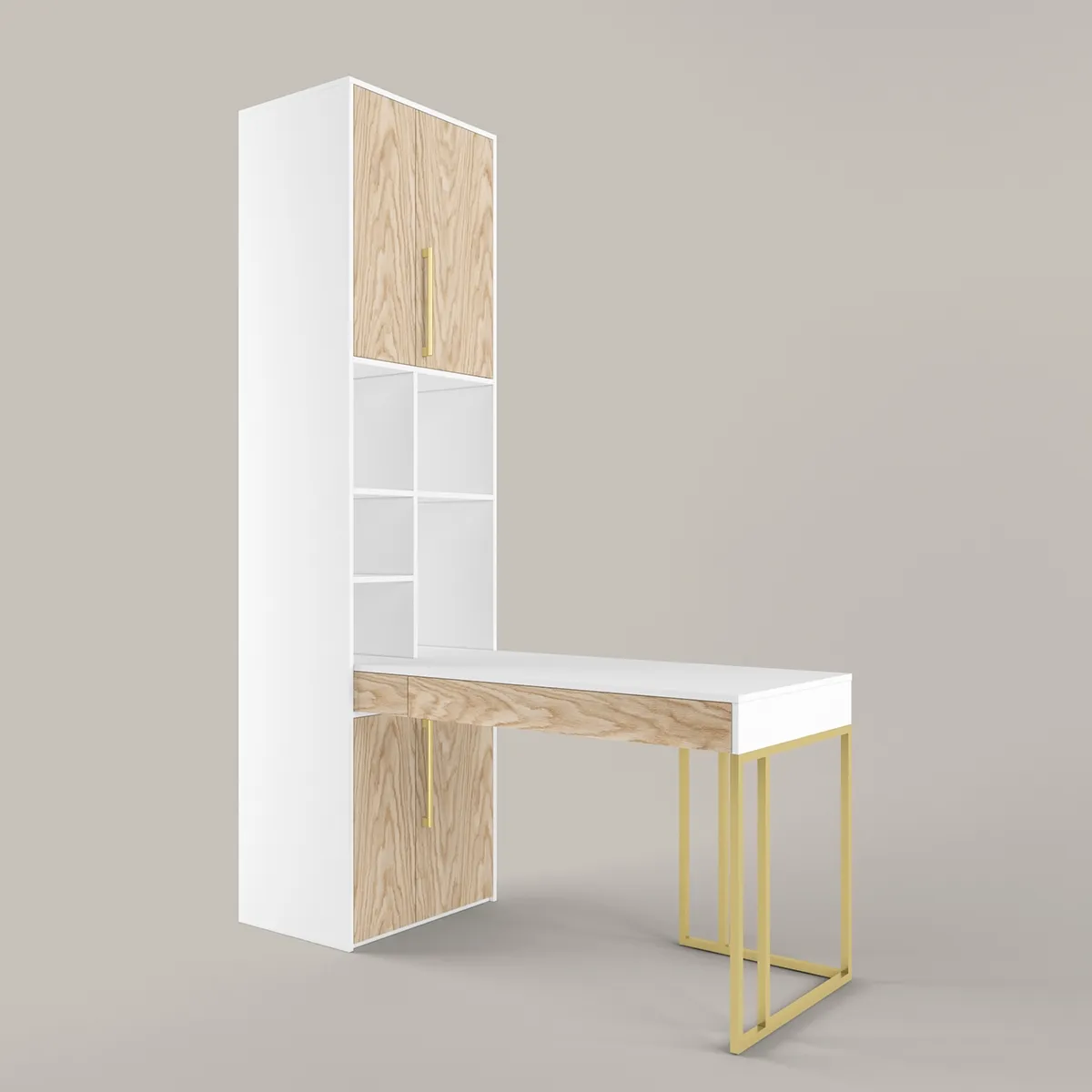 Стол со стеллажом угловой Тури Белый Золото 1