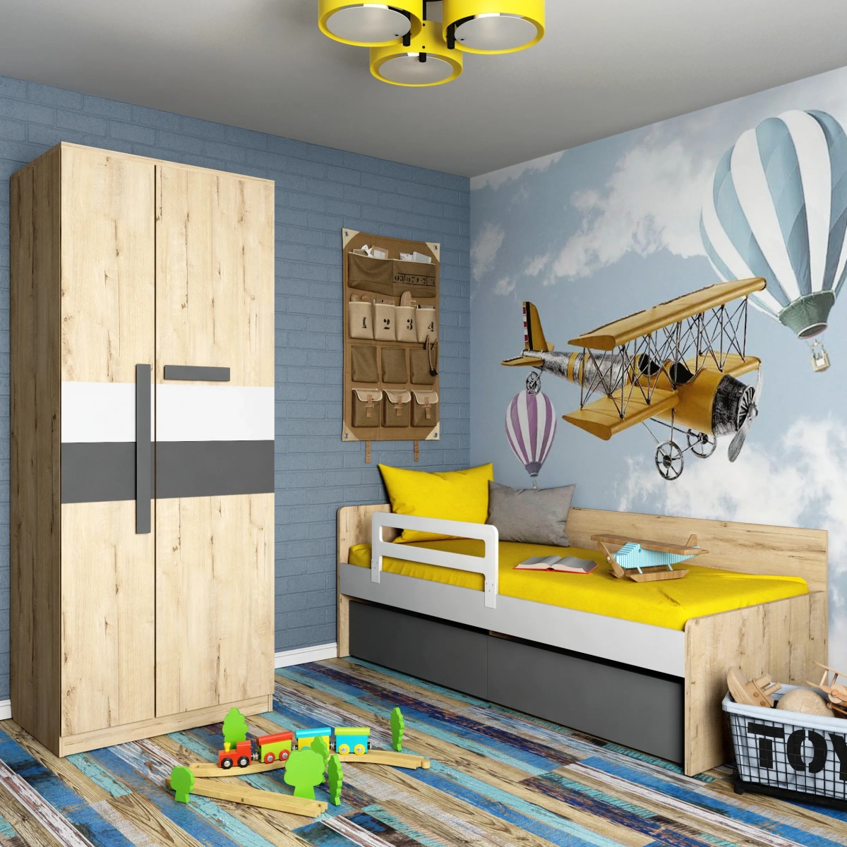 Кровать  «Лофт» с ограждением и шкафом 