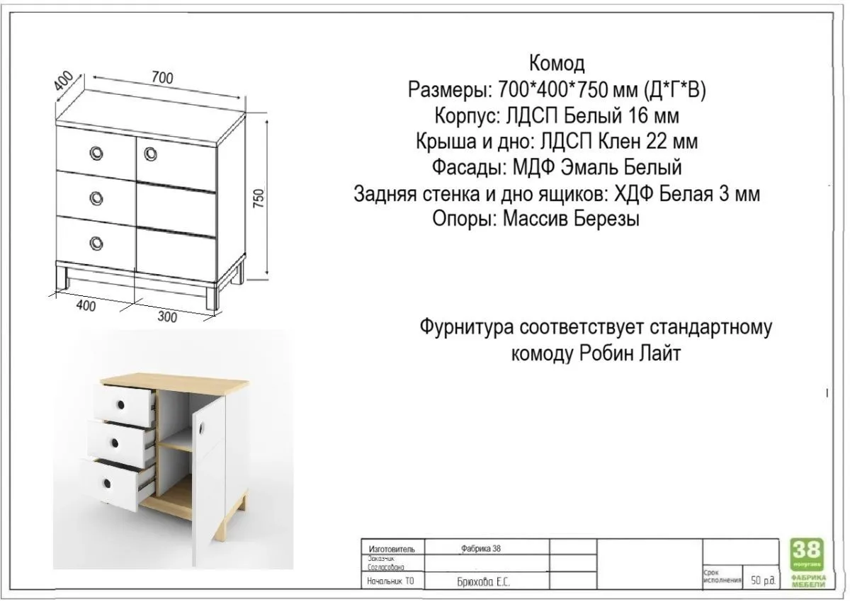 Комод "Робин Лайт" 700*400*750 мм Клен/Белый