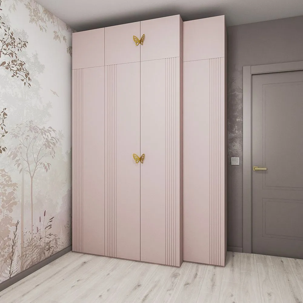 Шкафы высокие розовые «Мишель» с антресолями