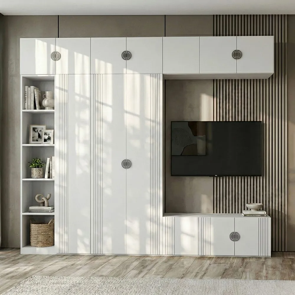 ТВ-зона для гостинной «Мишель Белый» 1