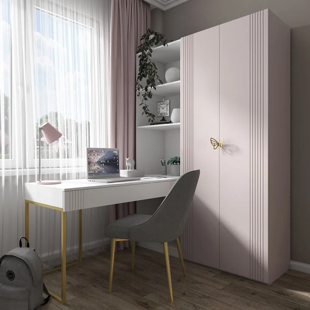 img-Стол со стеллажом Мишель Белый Золото 15