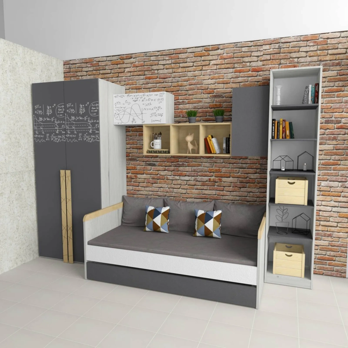 Полка 2 Куба с фасадом белая печать «Формулы» 3