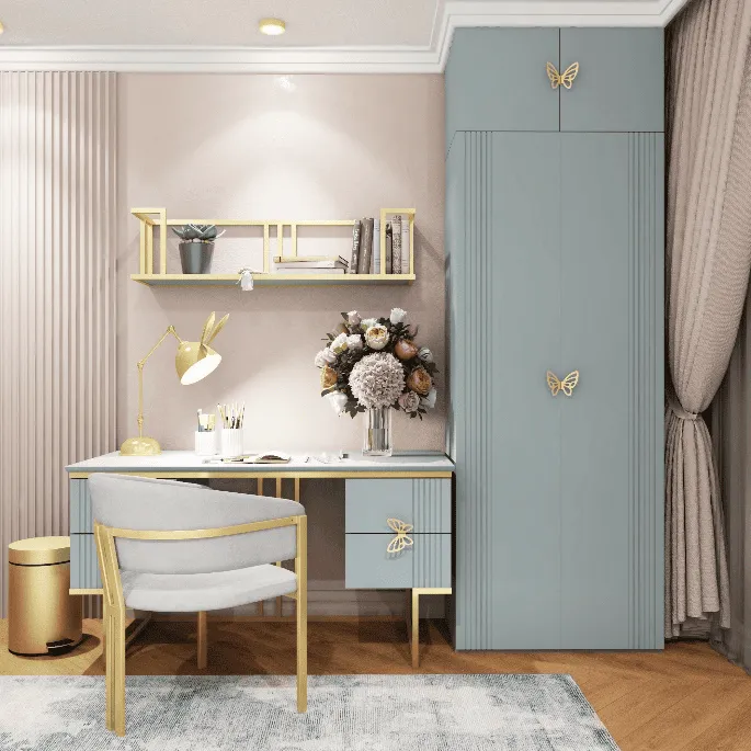 Туалетный столик с зеркалом и высокий шкаф в стиле «Мишель Фрост» с бабочками на дверцах